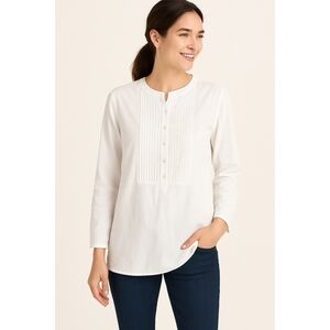 Chico's Womens Ruched Embellished Front Half Button Down Long Tunic Top Size 2 L